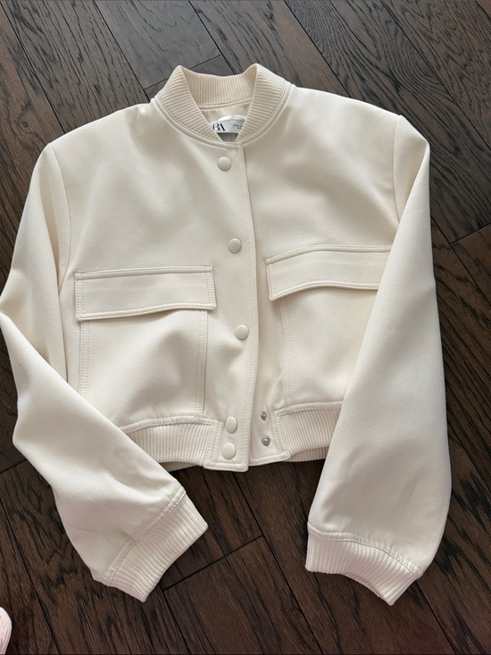 Zara Jackets & Blazers - Zara Cream Women's Cropped Button Bomber Jacket